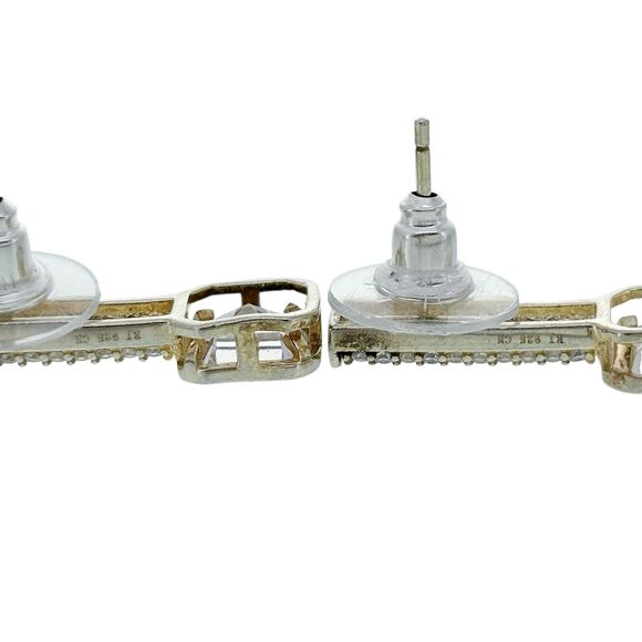 Vintage Sterling Silver 925 Gold Plated Pave Cubic Zirconia Drop Earrings - Picture 3 of 5